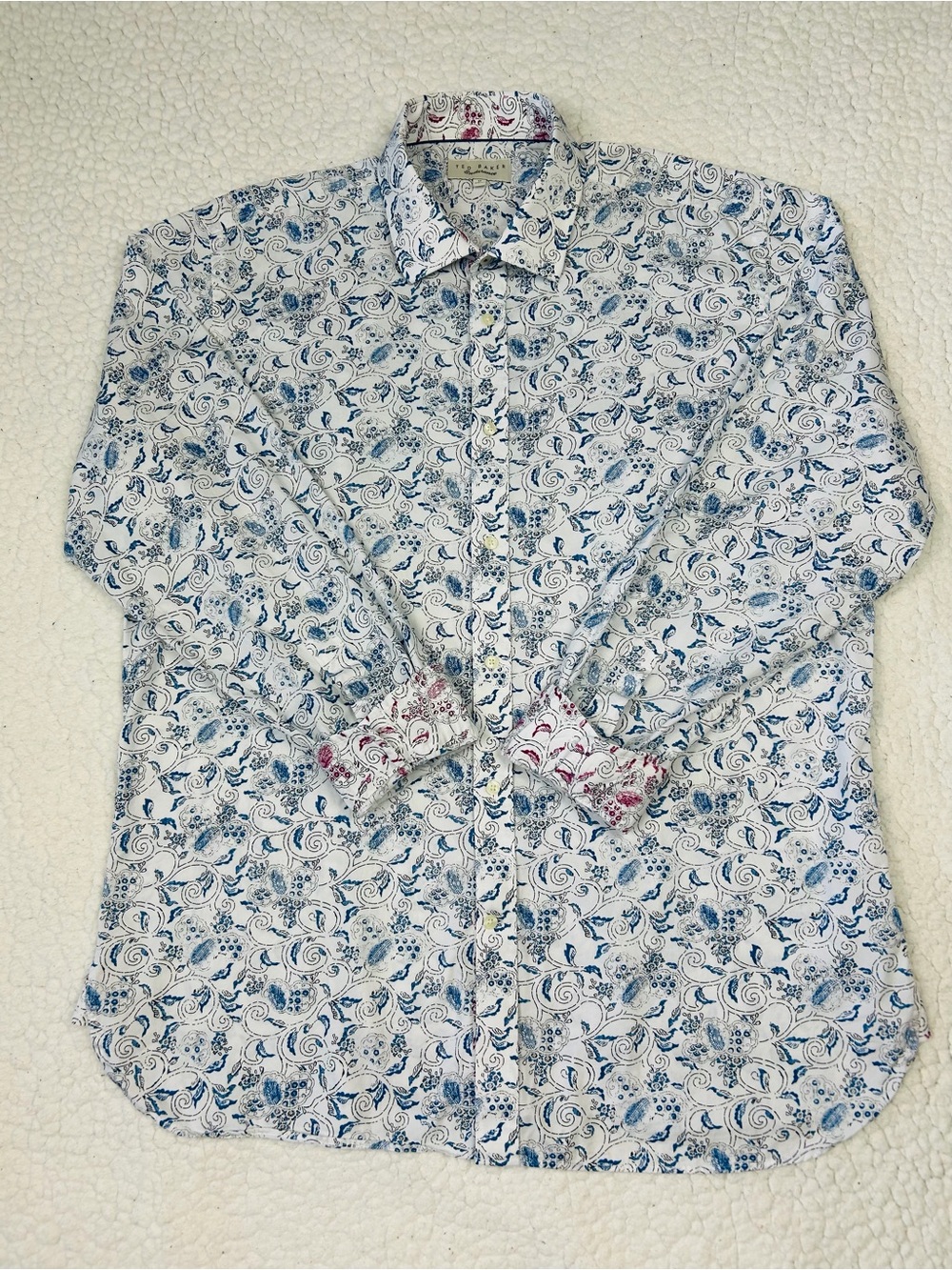Ted Baker Endurance Button Down Shirt Men's 17 34/35 Blue White Floral Print